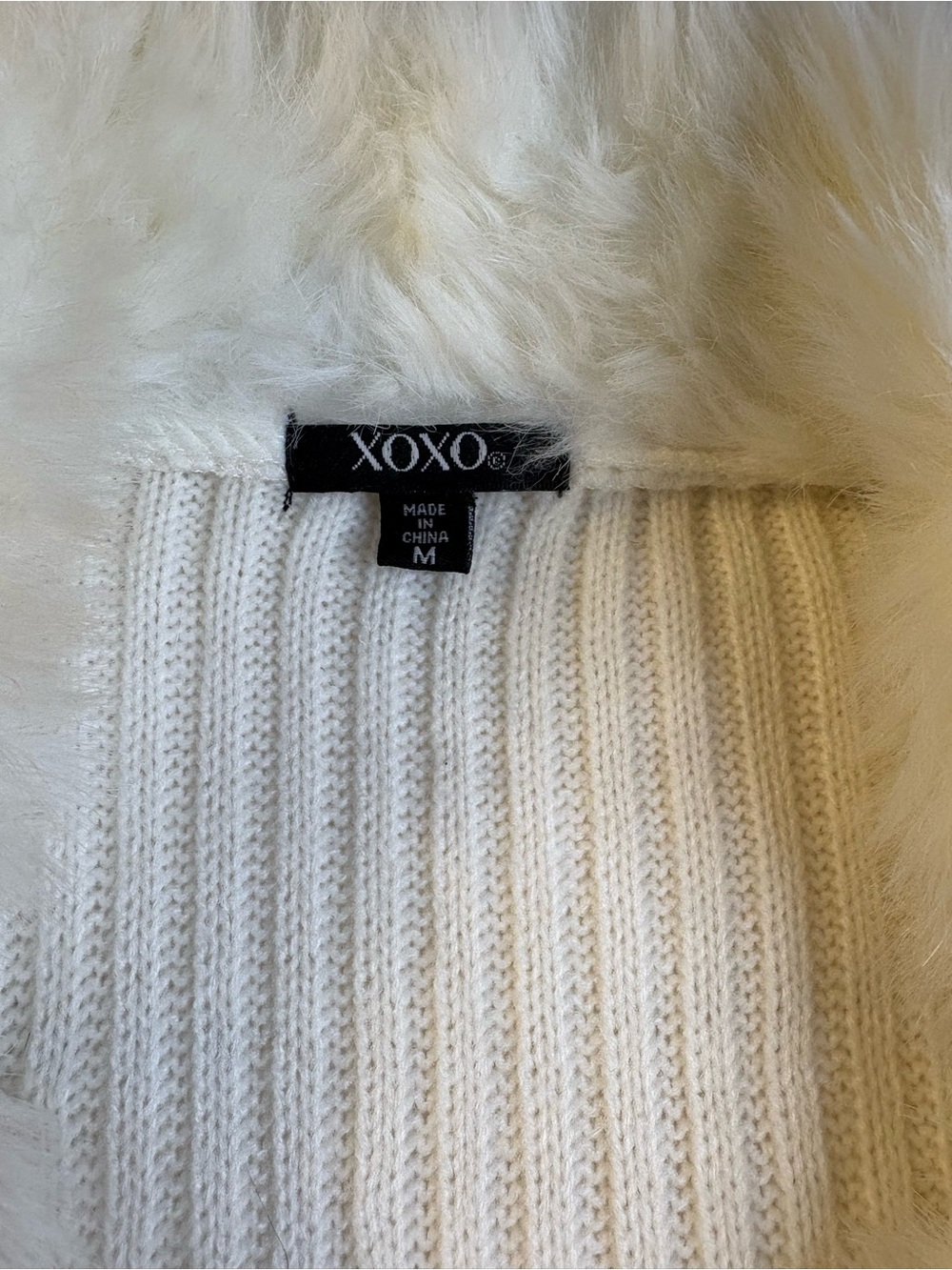 XOXO Off-White Ribbed Knit Sweater with Faux Fur Collar